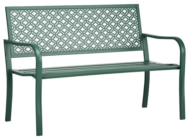 Odporna na warunki atmosferyczne, metalowa ławka ogrodowa, 2 miejsca, ławka parkowa ze stali, ciemnozielona | 12,5 kg | 127 x 63 x 83 cm