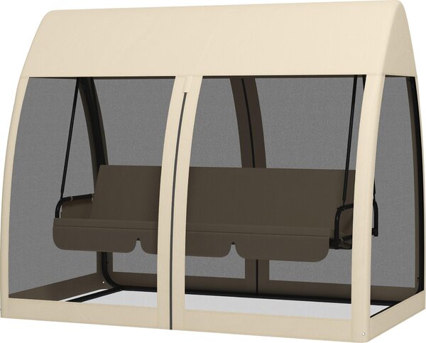 Hauka ogrodowa stalowa, huśtawka "Hollywood" na 3 osoby z funkcją leżenia, moskitiera, poliester, kawa | 2 w 1 | 22 kg | 240x140x197 cm
