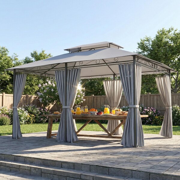 Altana ogrodowa 4x3 m ze ściankami bocznymi, altana ogrodowa z podwójnym dachem, altana imprezowa ze stali, kolor ciemnoszary | 400x300x280 cm | 180 g/m²