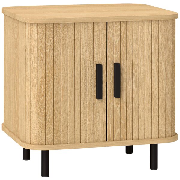 Nocny stolik z drzwiczkami przesuwne, styl skandynawski, stolik nocny do sypialni, dąb | 48 x 40 x 48 cm | MDF | Maksymalne obciążenie: 90 kg