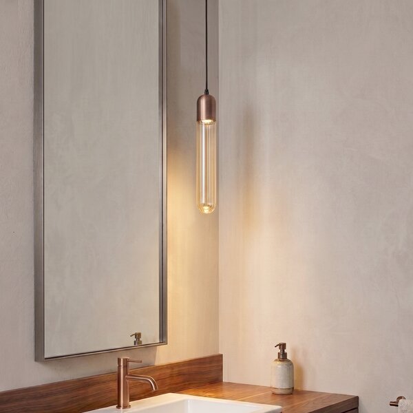 Lampa wisząca Art Deco ciemny brąz z żebrowanym szkłem IP44 - Walcott