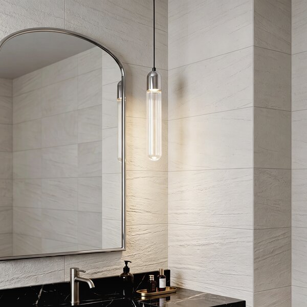Lampa wisząca Art Deco chromowana z żebrowanym szkłem IP44 - Walcott