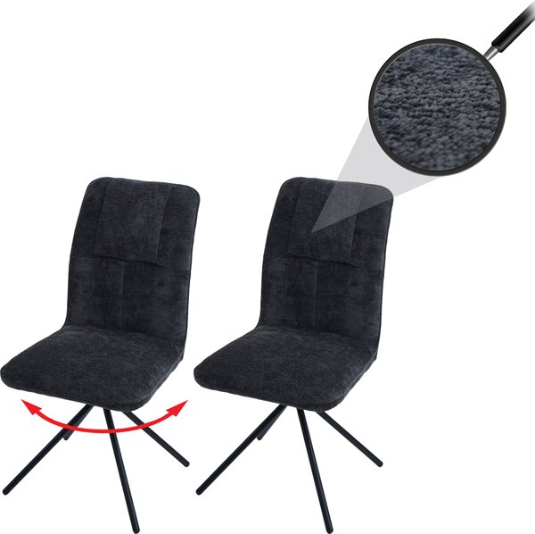 Zestaw 2 krzeseł do jadalni HWC-N99, krzesło kuchenne, obrotowe z automatycznym powrotem, tkanina/tkanina szenilowa (340g/m²) Oeko-Tex ~ ciemnoszary