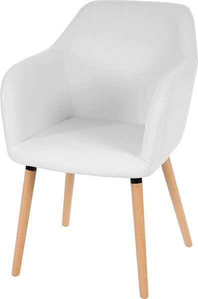Krzesło do jadalni Malmö T381, krzesło kuchenne, design retro 50s ~ imitacja skóry , białe, jasne nogi