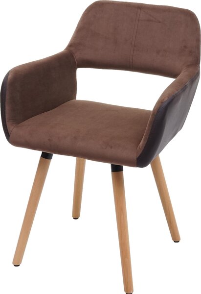 Krzesło do jadalni HWC-A50 II, krzesło kuchenne, design retro 50s ~ sztuczna skóra / tkanina, jasnobrązowy, jasne nogi