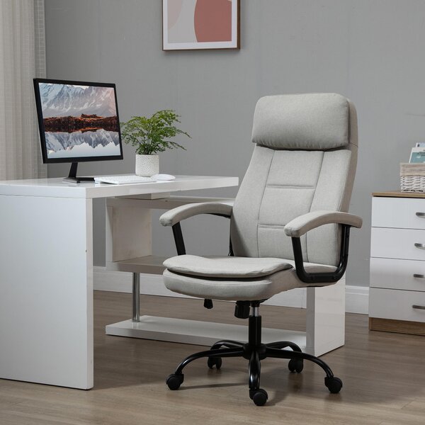 Krzesło biurowe z funkcją masażu, ergonomiczne krzesło szefa o wyglądzie lnu, krzesło biurkowe z funkcją kołysania, beżowe | 63 x 70 x 121 cm | 115 kg | kieszeń boczna