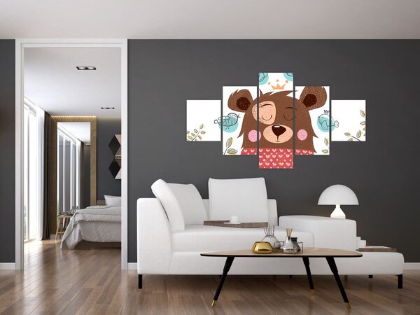 Obraz - Niedźwiadek z ptakami (125x70 cm)