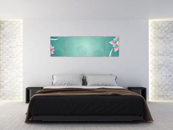 Obraz - Koła z kwiatami (170x50 cm)