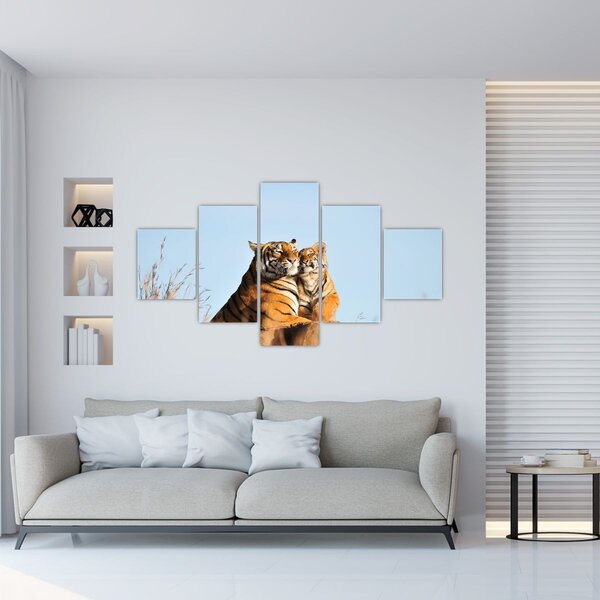 Obraz - Tygrysica i jej młode (125x70 cm)