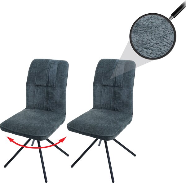 Zestaw 2 krzeseł do jadalni HWC-N99, krzesło kuchenne, obrotowe z automatycznym powrotem, tkanina/tkanina szenilowa (340g/m²) Oeko-Tex ~ niebiesko-zielony
