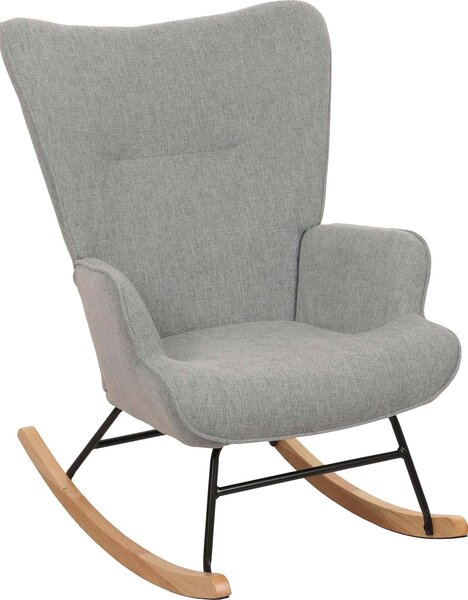 Fotel bujany HWC-N14, fotel bujany fotel rozkładany fotel telewizyjny, lite drewno metal tkanina/tekstylia 320g/m² ~ szaro-zielony