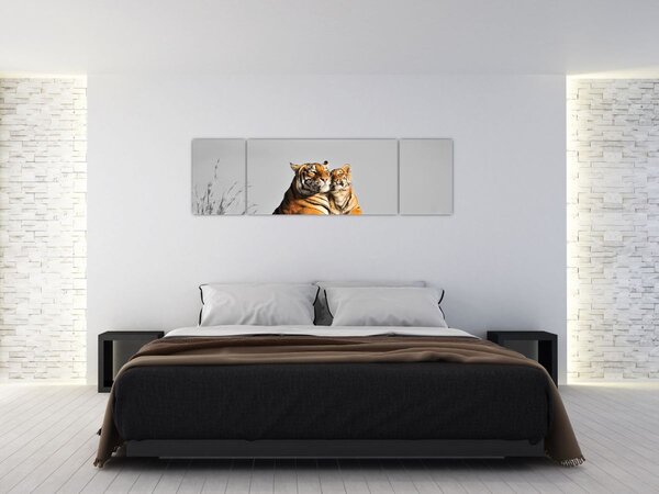 Obraz - Tygrysica i jej młode, wersja czarno - biała (170x50 cm)