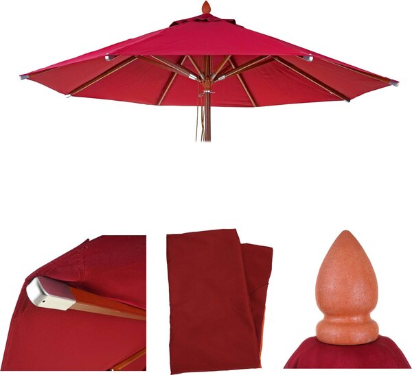 Zamienny pokrowiec do parasola słonecznego drewnianego HWC-C57, pokrowiec na parasol, okrągły, średnica Ø4m, poliester, kolor: bordo
