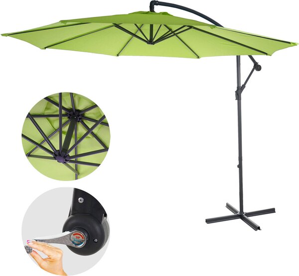 Acerra parasol wspornikowy, parasol przeciwsłoneczny, Ø 3m uchylny, poliester/stal 11kg ~ zielono-cytrynowy bez stojaka