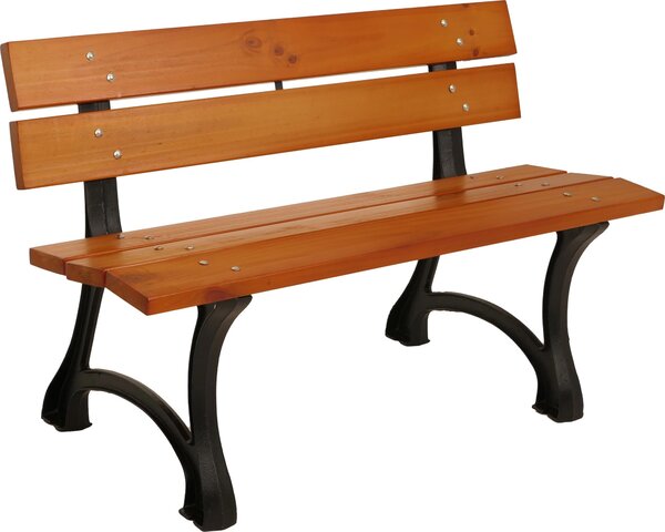 Ławka ogrodowa HWC-O20, ławka parkowa ławka drewniana 2-osobowa, żeliwo drewno sosnowe, 125cm ~ teak
