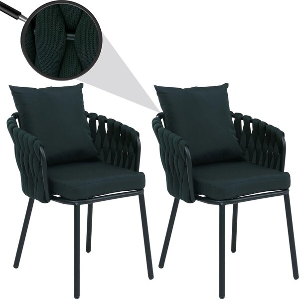 Zestaw 2 aluminiowych krzeseł do jadalni HWC-P89, krzesło do wnętrz z podłokietnikami, tkanina/materiał (180 g/m²) plecionka linowa Rope ~ zielona