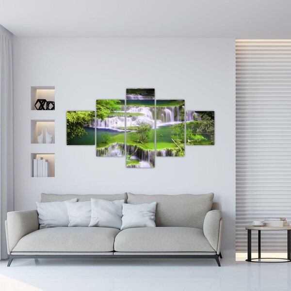 Obraz - Wodospady Huay Mae Khamin, Kanchanaburi, Tajlandia (125x70 cm)
