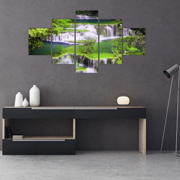 Obraz - Wodospady Huay Mae Khamin, Kanchanaburi, Tajlandia (125x70 cm)