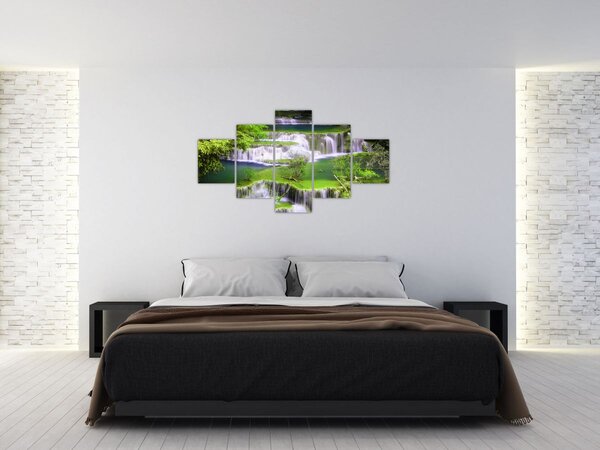 Obraz - Wodospady Huay Mae Khamin, Kanchanaburi, Tajlandia (125x70 cm)