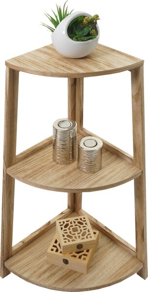 Półka narożna HWC-K44, półka stojąca do salonu, 3 półki, 80x37x37cm MDF z paulowni ~ naturalny brąz