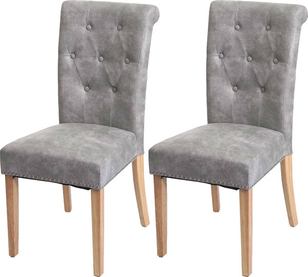 Zestaw 2 krzeseł do jadalni Chesterfield II, krzesło kuchenne, nity ~ tkanina/tekstylia jasnoszare, jasne nogi