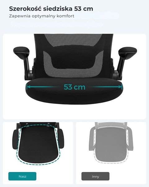 Krzesło biurowe ERGO ze składanymi podłokietnikami, maks. 120 kg, czarne SongmicsHome
