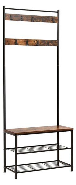 Wieszak z ławką i stojakiem na buty HENRY w stylu industrialnym, 32x70x175 cm, brązowy/czarny Vasagle