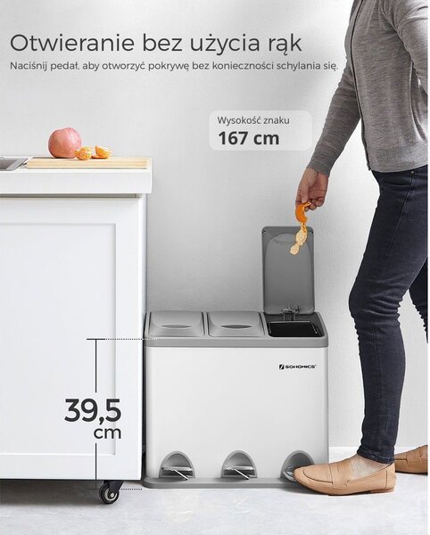 Kosz do segregacji odpadów SORT, 24l (3x8l), szara/biała SongmicsHome