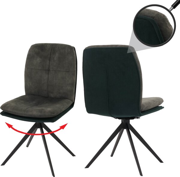 Zestaw 2 krzeseł do jadalni HWC-M68, krzesło kuchenne, fotel, pozycja obrotowa automatyczna, metal, tkanina/tkanina ~ zielony