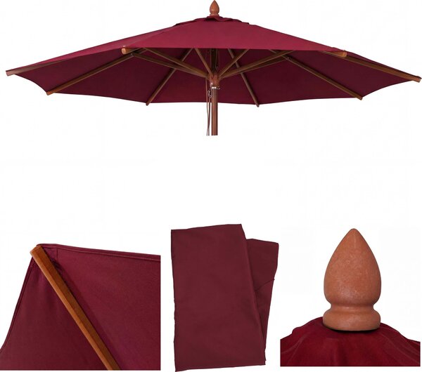 Zamienny pokrowiec do parasola słonecznego drewnianego HWC-C57b, pokrowiec na parasol, okrągły, średnica Ø4m, poliester, kolor: bordo