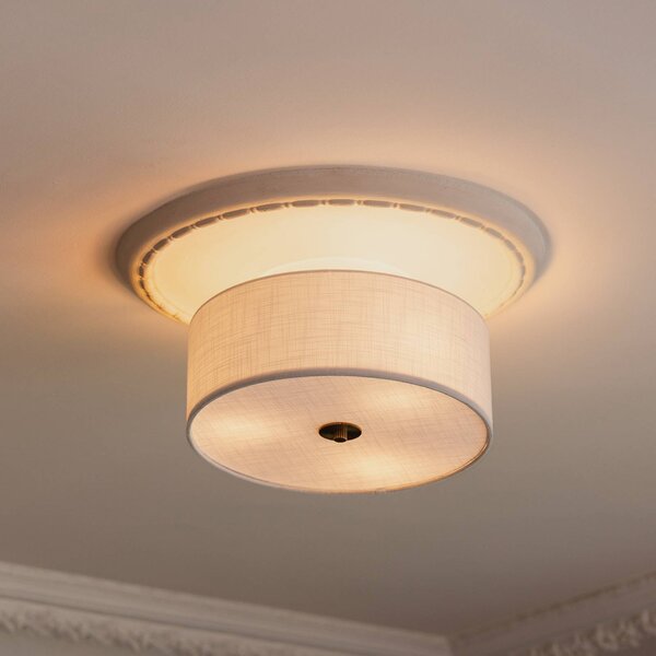 Globen Lighting Lampa sufitowa Noah, średnica 35 cm, biała możliwość ściemniania, biały / opal, salon / jadalnia, tkanina / materiał / jedwab, skandynawski