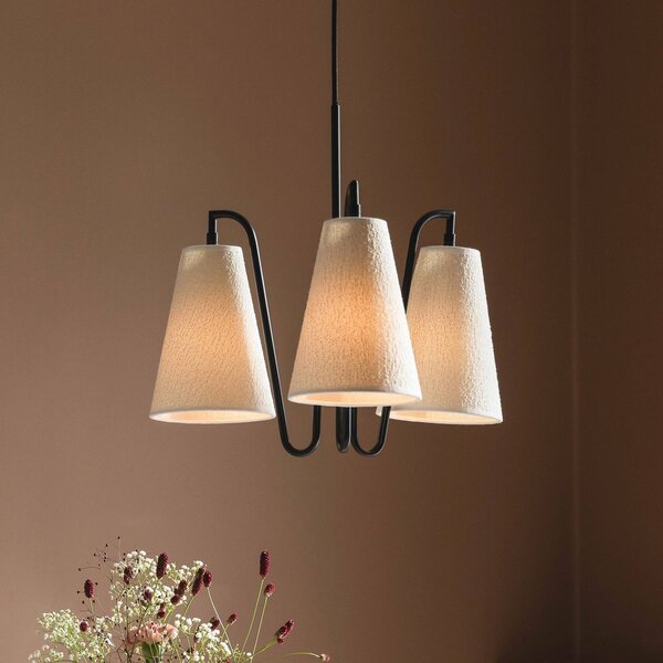 Globen Lighting Lampa wisząca Lou Bouclé 3, możliwość ściemniania, biały / opal, salon / jadalnia, tkanina / materiał / jedwab, design
