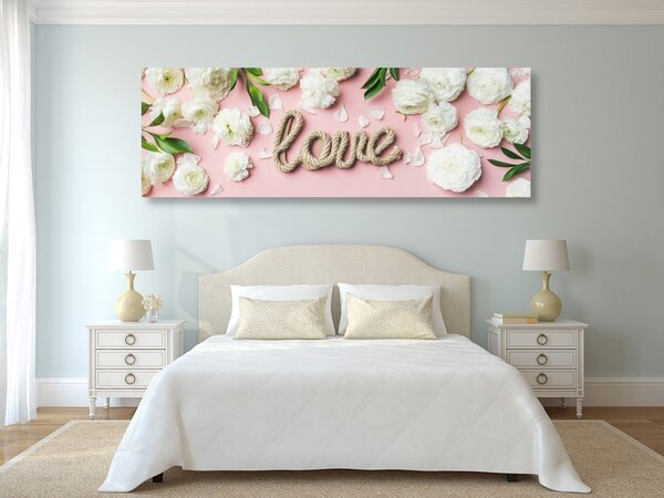 Obraz z napisem Love w romantycznym wzorze