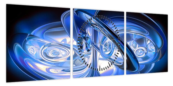 Niebieski abstrakcyjny obraz (z zegarem) (90x30 cm)
