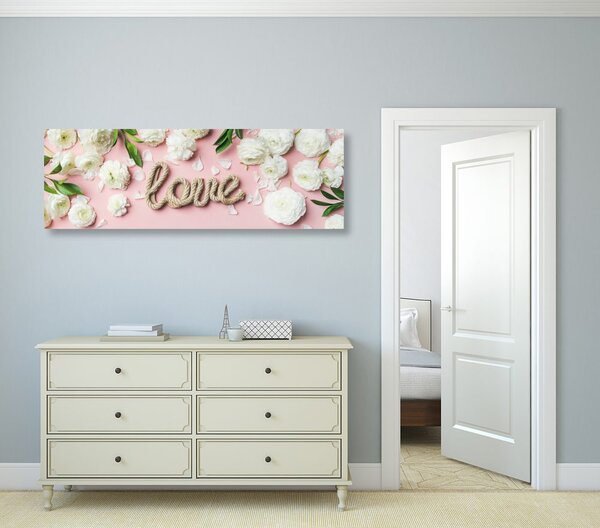 Obraz z napisem Love w romantycznym wzorze