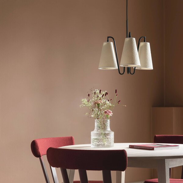 Globen Lighting Lampa wisząca Lou Bouclé 3, możliwość ściemniania, biały / opal, salon / jadalnia, tkanina / materiał / jedwab, design