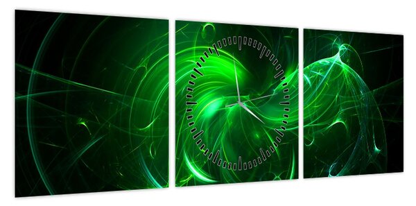 Obraz - zielona abstrakcja (z zegarem) (90x30 cm)