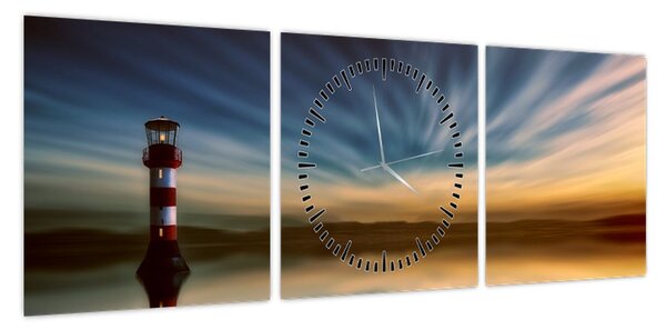 Obraz latarni morskiej na morzu (z zegarem) (90x30 cm)