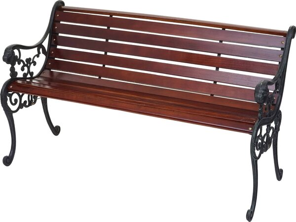 Ławka ogrodowa HWC-F98, ławka parkowa ławka drewniana, 2-osobowa żeliwo drewno 125cm 20kg ~ brązowy