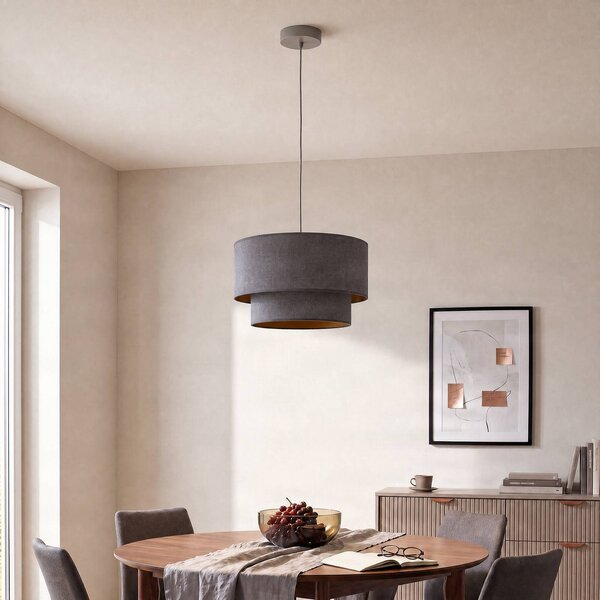 Lampa wisząca Boho Duolla, aluminiowy / szary / cynkowy, sypialnia, tkanina / materiał / jedwab, młodzieżowy