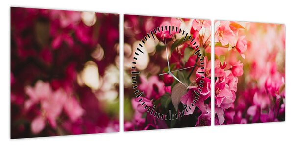 Obraz kwiatów malwy (z zegarem) (90x30 cm)