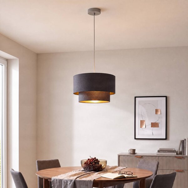 Lampa wisząca Boho Duolla, aluminiowy / szary / cynkowy, sypialnia, tkanina / materiał / jedwab, młodzieżowy