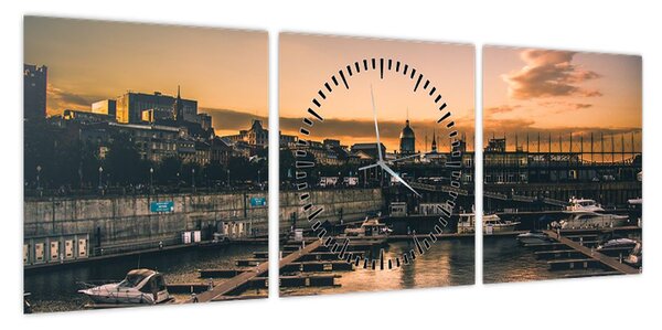 Obraz - miasto portowe (z zegarem) (90x30 cm)