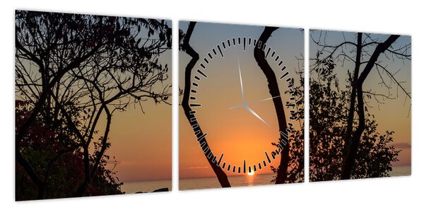 Obraz zachodu słońca (z zegarem) (90x30 cm)