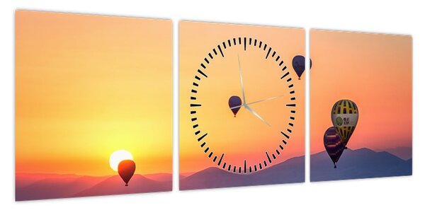 Obraz balonów na ogrzane powietrze (z zegarem) (90x30 cm)