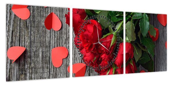 Obraz - bukiet róż (z zegarem) (90x30 cm)