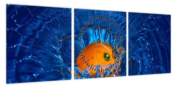 Obraz - pomarańcza w wodzie (z zegarem) (90x30 cm)
