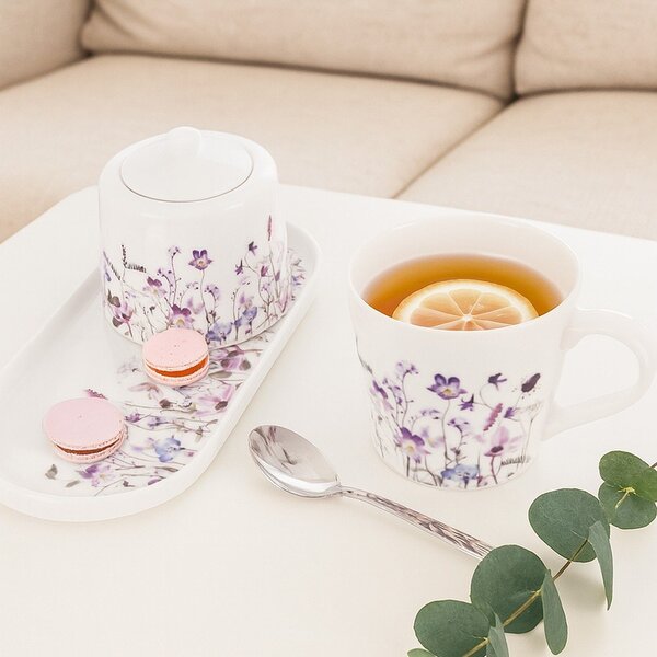 Biało-fioletowy porcelanowy kubek 430 ml Louka – Orion