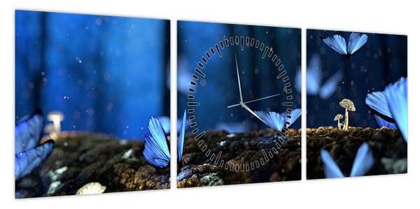 Obraz niebieskich motyli (z zegarem) (90x30 cm)