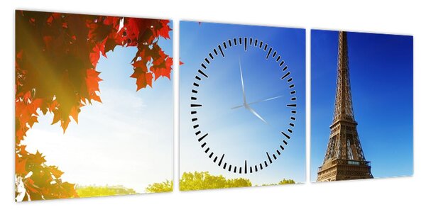 Obraz - jesień w Paryżu (z zegarem) (90x30 cm)